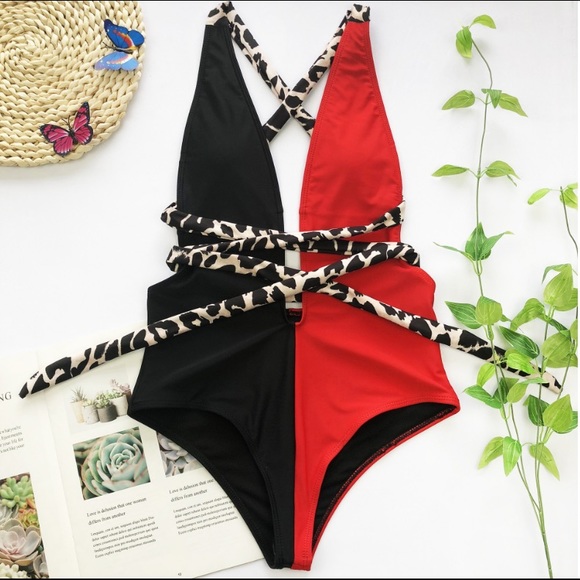 NWOT Leopard belt one piece bikini  high waist - Picture 3 of 6